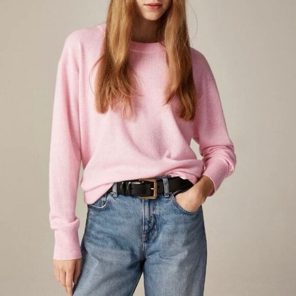 NWT J.Crew Cashmere Oversized Relaxed Fit Crewneck Sweater Pink Size XS - Picture 1 of 8
